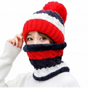 Skullies & Beanies Fleece Lined Women Knit Beanie Scarf Set for Girl Winter Ski Hat with Pompom - C1-red - CP18AY98H86 $20.76