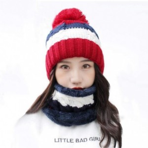 Skullies & Beanies Fleece Lined Women Knit Beanie Scarf Set for Girl Winter Ski Hat with Pompom - C1-red - CP18AY98H86 $20.76