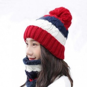 Skullies & Beanies Fleece Lined Women Knit Beanie Scarf Set for Girl Winter Ski Hat with Pompom - C1-red - CP18AY98H86 $20.76