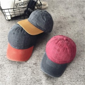 Baseball Caps Men Women Baseball Cap Vintage Cotton Washed Distressed Hats Twill Plain Adjustable Dad-Hat - M-dark Grey+orang...