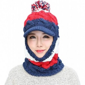 Skullies & Beanies Women Ladies Winter Hats Knit Warm Hat Conjoined Cap Hat Set - Navy - CY18KY72S7R $8.45