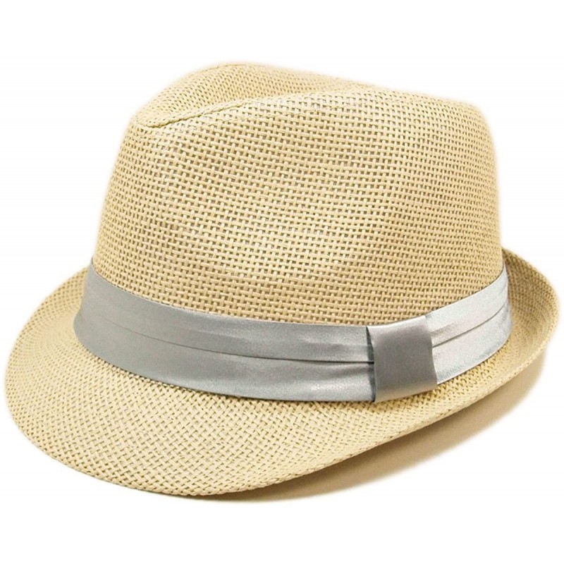 Fedoras Classic Natural Fedora Straw Hat Band Available - Silver Gray Band - CS11DLIF483 $10.50