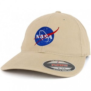 Baseball Caps XXL Oversize Washed NASA Insignia Small Patch Flexfit Cap - Khaki - CX18DQIRROO $36.12