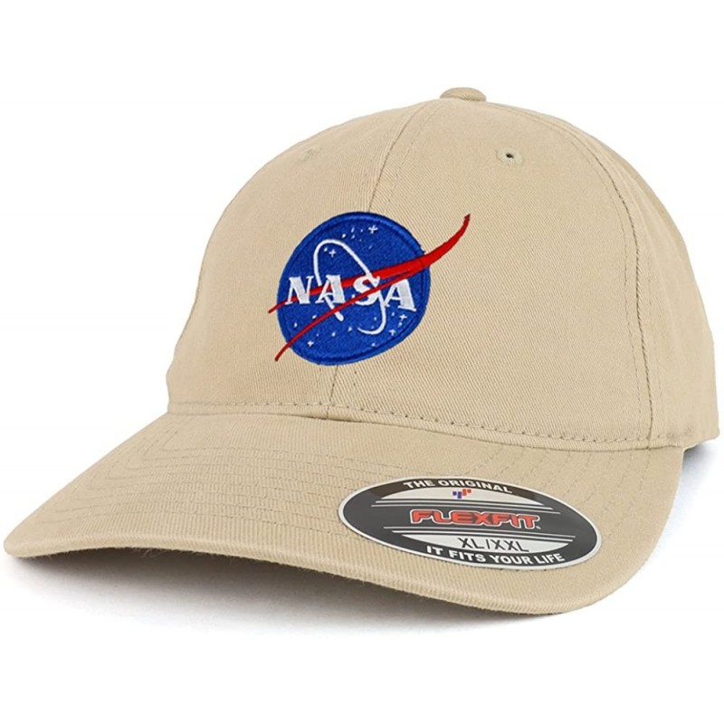 Baseball Caps XXL Oversize Washed NASA Insignia Small Patch Flexfit Cap - Khaki - CX18DQIRROO $13.89