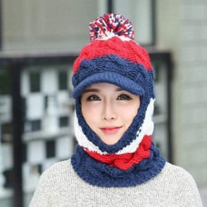 Skullies & Beanies Women Ladies Winter Hats Knit Warm Hat Conjoined Cap Hat Set - Navy - CY18KY72S7R $8.45