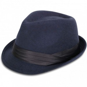 Fedoras Classic Gangster Stain-Resistant Crushable Gentleman's Fedora - Dark Blue - CM18WSWSXYW $13.79