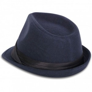 Fedoras Classic Gangster Stain-Resistant Crushable Gentleman's Fedora - Dark Blue - CM18WSWSXYW $13.79