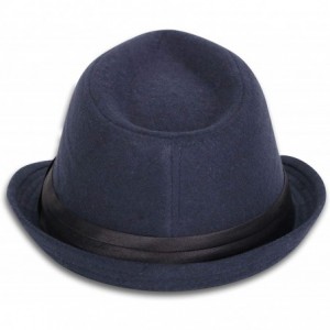 Fedoras Classic Gangster Stain-Resistant Crushable Gentleman's Fedora - Dark Blue - CM18WSWSXYW $13.79