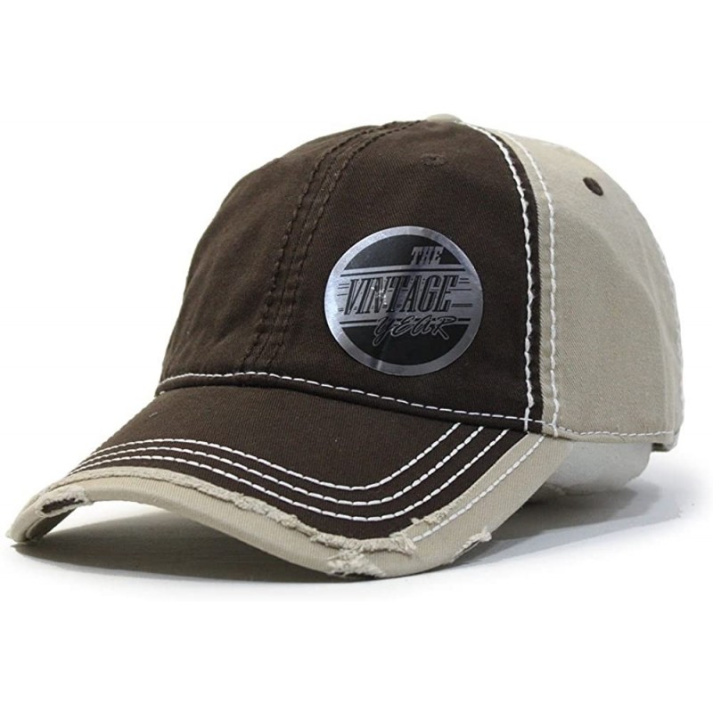 Baseball Caps Washed Cotton Distressed with Heavy Stitching Adjustable Baseball Cap - Dark Brown/Dark Brown/Khaki - CB18K35UG...