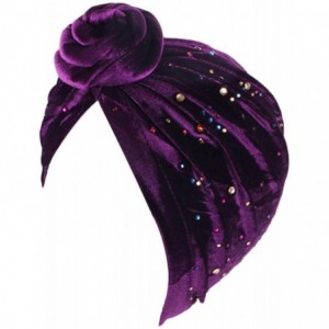 Sun Hats Shiny Turban Hat Headwraps Twist Pleated Hair Wrap Stretch Turban - Purple Velvet - CD18ARO2R3Z $19.87