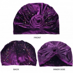 Sun Hats Shiny Turban Hat Headwraps Twist Pleated Hair Wrap Stretch Turban - Purple Velvet - CD18ARO2R3Z $10.07