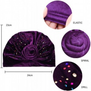 Sun Hats Shiny Turban Hat Headwraps Twist Pleated Hair Wrap Stretch Turban - Purple Velvet - CD18ARO2R3Z $10.07