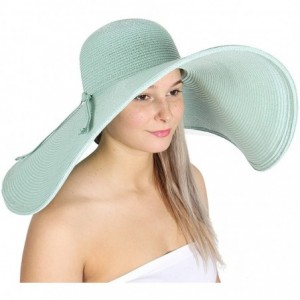 Sun Hats Summer Sun Hats for Women- Beach Hat- Straw Wide Brim Hat Floppy- Hiking Hat - Ribbon Mint - C218ERNZAM5 $18.96