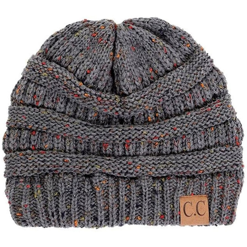 Skullies & Beanies Unisex Confetti Ribbed Cable Knit Thick Soft Warm Winter Beanie Hat - Dark Grey - CM12823S0E1 $15.57