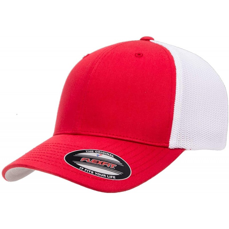 Baseball Caps The Original Flexfit Yupoong Mesh Trucker Hat Cap & 2-Tone - Red/White - CV11PUZFQ97 $12.11