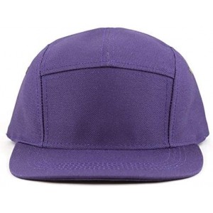 Baseball Caps Made in USA Cotton Twill 5 Panel Flat Brim Genuine Leather Brass Biker Board Cap - Purple - CC12F1LSFUV $22.01