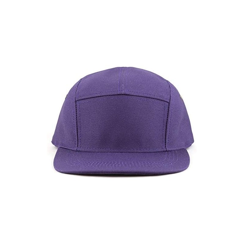 Baseball Caps Made in USA Cotton Twill 5 Panel Flat Brim Genuine Leather Brass Biker Board Cap - Purple - CC12F1LSFUV $13.72