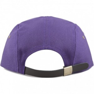 Baseball Caps Made in USA Cotton Twill 5 Panel Flat Brim Genuine Leather Brass Biker Board Cap - Purple - CC12F1LSFUV $13.72