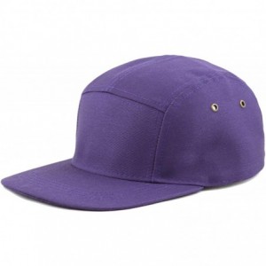 Baseball Caps Made in USA Cotton Twill 5 Panel Flat Brim Genuine Leather Brass Biker Board Cap - Purple - CC12F1LSFUV $13.72