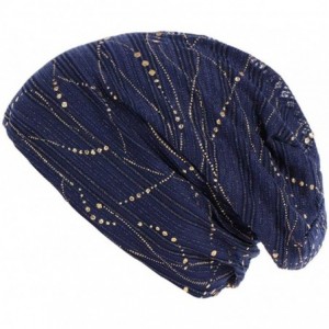 Skullies & Beanies Womens Floral Beanie Hat Chemo Cap Stretch Slouchy Turban Scarf Headwear - Navy - CM18H0YOAMT $15.41