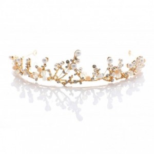Headbands Baroque Princess Wedding Tiara Pearl Mermaid Gold Crown for Women - CA187DQLT33 $29.42