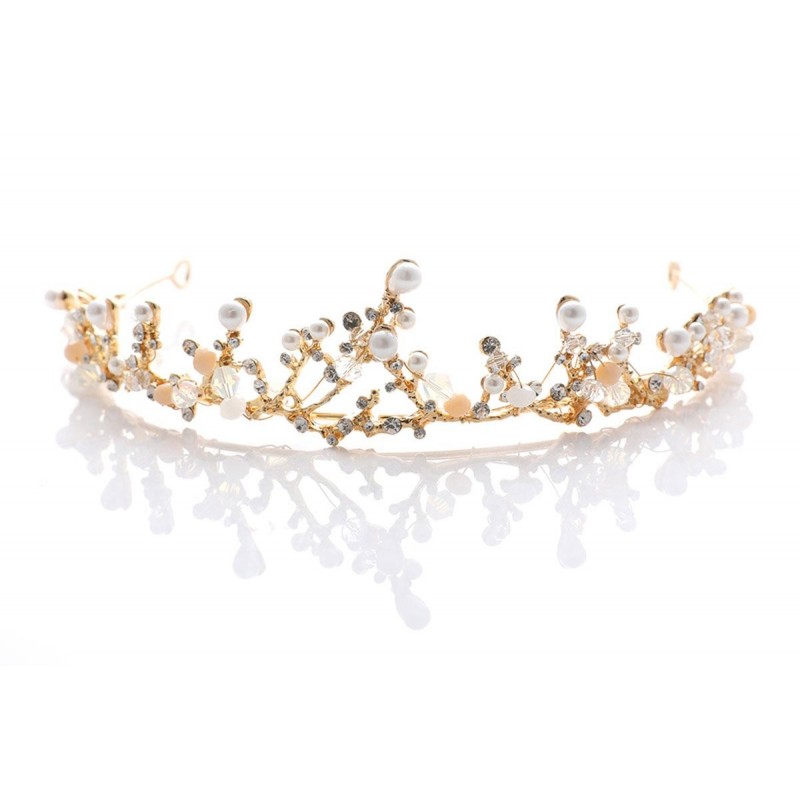 Headbands Baroque Princess Wedding Tiara Pearl Mermaid Gold Crown for Women - CA187DQLT33 $28.10