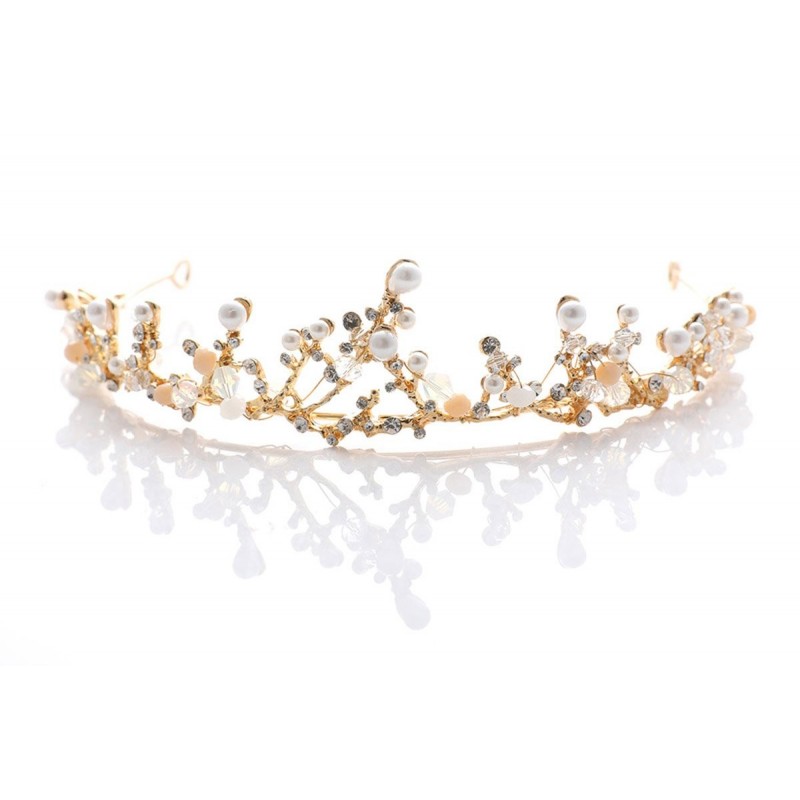 Headbands Baroque Princess Wedding Tiara Pearl Mermaid Gold Crown for Women - CA187DQLT33 $9.92