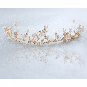 Headbands Baroque Princess Wedding Tiara Pearl Mermaid Gold Crown for Women - CA187DQLT33 $9.92