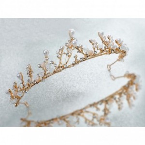 Headbands Baroque Princess Wedding Tiara Pearl Mermaid Gold Crown for Women - CA187DQLT33 $9.92