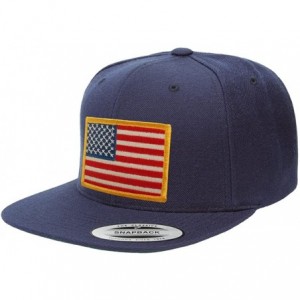 Baseball Caps Flexfit USA American Flag Embroidered Flat Bill Snapback Cap - Navy - Gold Patch - C7124KCE957 $36.54