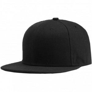 Baseball Caps Plain Solid Flatbill Snapback Hats Baseball Cap - Black - CN186YIUS8L $18.99