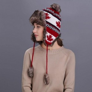 Skullies & Beanies Women Knit Peruvian Beanie Wool Hat Winter Warm Ski Cap with Earflap Pom - Red - CT187Q5XQK3 $10.12