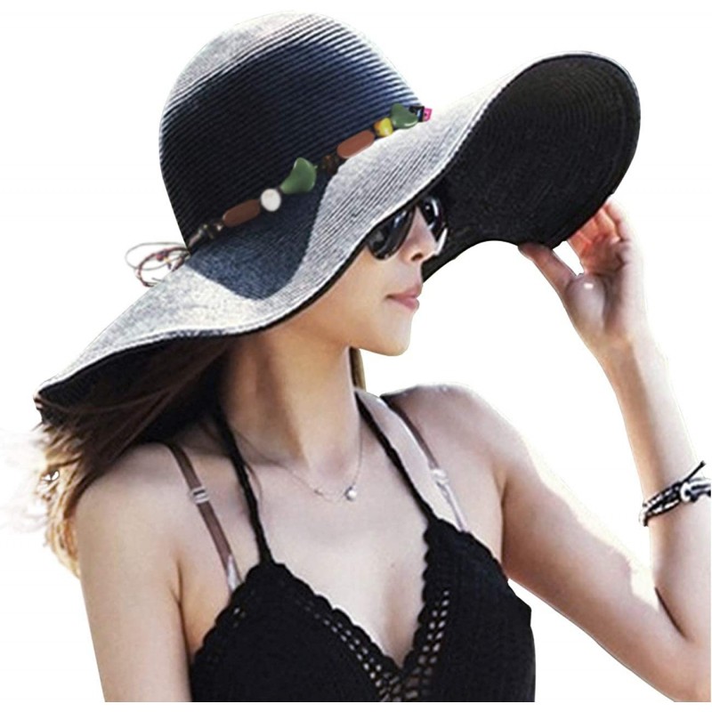 Sun Hats Womens Bowknot Straw Hat Foldable Beach Sun Hat Roll up UPF 50+ - "Ab Black 5.9"" Brim" - CV18QL4G45W $14.59