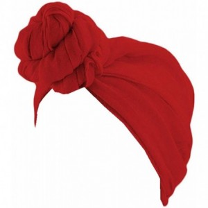 Skullies & Beanies Womens Big Flower Turban Beanie Elegant Cap Head Wrap Stretch Long Hair Scarf Headscarf - Red1 - CB1980584...