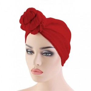 Skullies & Beanies Womens Big Flower Turban Beanie Elegant Cap Head Wrap Stretch Long Hair Scarf Headscarf - Red1 - CB1980584...