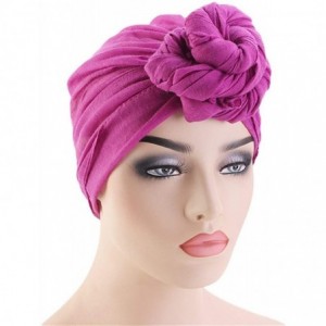 Skullies & Beanies Womens Big Flower Turban Beanie Elegant Cap Head Wrap Stretch Long Hair Scarf Headscarf - Red1 - CB1980584...