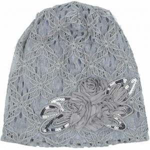 Skullies & Beanies Women's Lace Flower Slouchy Baggy Skullies Cap Chemo Beanie Cancer Hat - Light Grey - CE18EKD0XZK $8.37