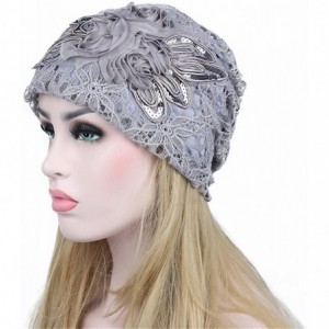 Skullies & Beanies Women's Lace Flower Slouchy Baggy Skullies Cap Chemo Beanie Cancer Hat - Light Grey - CE18EKD0XZK $8.37