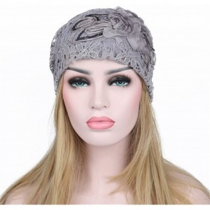 Skullies & Beanies Women's Lace Flower Slouchy Baggy Skullies Cap Chemo Beanie Cancer Hat - Light Grey - CE18EKD0XZK $8.37