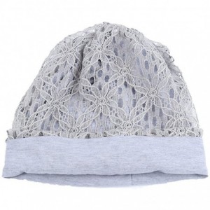 Skullies & Beanies Women's Lace Flower Slouchy Baggy Skullies Cap Chemo Beanie Cancer Hat - Light Grey - CE18EKD0XZK $8.37