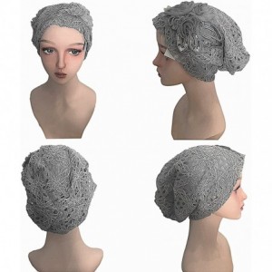 Skullies & Beanies Women's Lace Flower Slouchy Baggy Skullies Cap Chemo Beanie Cancer Hat - Light Grey - CE18EKD0XZK $8.37