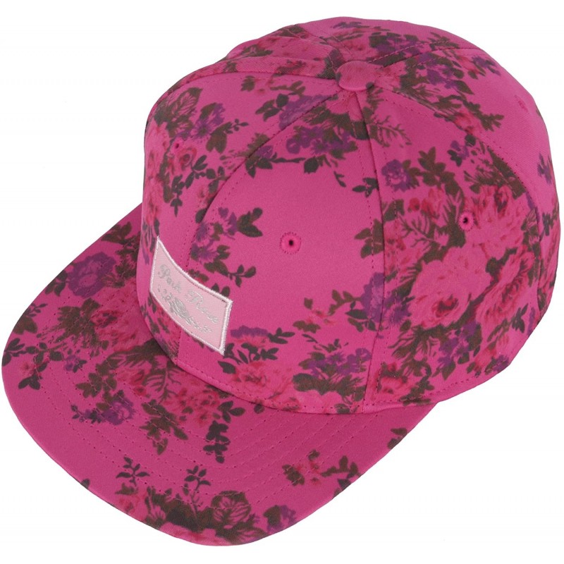 Baseball Caps Flower Pink Rose Lettering Cute Club HipHop Ball Cap Bill Snapback Flat Hat - Pink - CX12MQPV5J3 $19.39