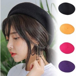 Berets Women Laidies Baggy Beret Made of Faux Wool-Winter Warming Beanie Artist Hat Solid Color Autumn Cap - Black - C518Z47G...