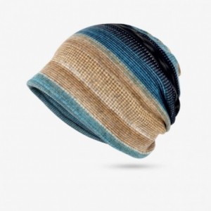 Skullies & Beanies Winter Sleeping Beanie Knit Hats-Women Warm Soft Cotton Headwear Caps for Cancer Chemo - Khaki Stripes - C...
