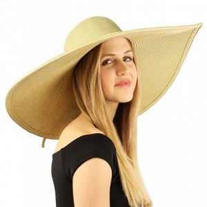 Sun Hats Summer Elegant Derby Big Super Wide Brim 8" Brim Floppy Sun Beach Dress Hat - Natural - CP11VWTM1SJ $62.83
