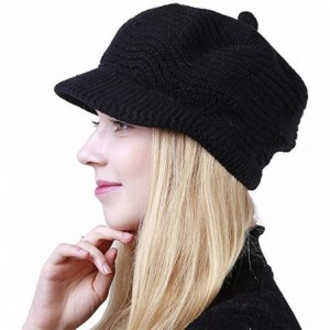Skullies & Beanies Women's Winter Knit Beanie Warm Slouchy Cable Skull Hat with Visor - Black - C318LMH6ATW $33.81