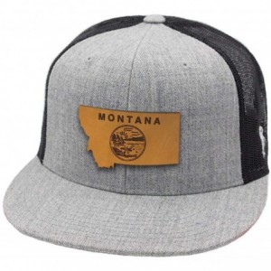 Baseball Caps Montana 'The 41' Leather Patch Hat Flat Trucker - Grey/Black - CG18IGQ7ENA $30.88