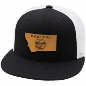 Baseball Caps Montana 'The 41' Leather Patch Hat Flat Trucker - Grey/Black - CG18IGQ7ENA $30.88