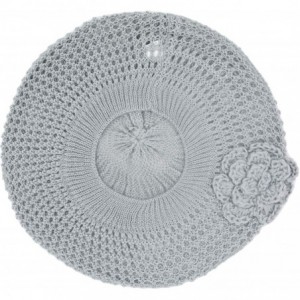 Berets Womens Crochet Hat Flower Beanie Beret Fashion Accessory Lightweight Knit Cap - Light Gray Net - CK12DE3893B $15.73