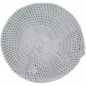 Berets Womens Crochet Hat Flower Beanie Beret Fashion Accessory Lightweight Knit Cap - Light Gray Net - CK12DE3893B $15.73